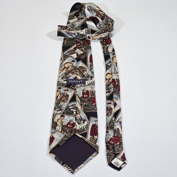Gant Tie Silk  Multicolor Golf Players Print VTG Boho Art to Wear W3.75 L58 inch - Picture 7 of 16
